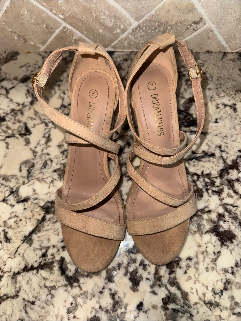 Dream Pairs Women's Tan Strappy Heel Sandals